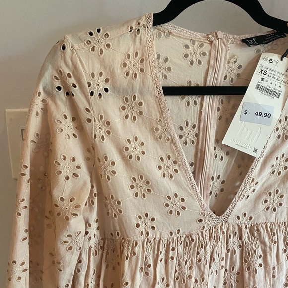 Zara TRF Collection Blush Pink Eyelet Empire Waist Babydoll Spring Romper Dress - Picture 5 of 9